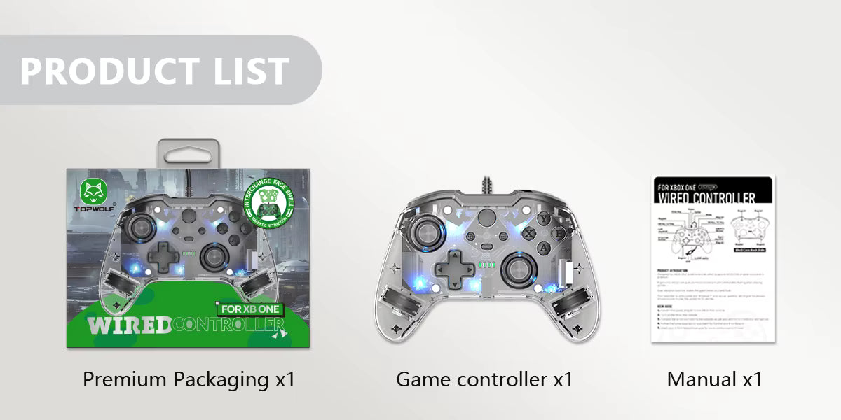 TOPWOLF Wired Game Controller for Xbox SERIES S|X TRANSPARENT COLORFUL