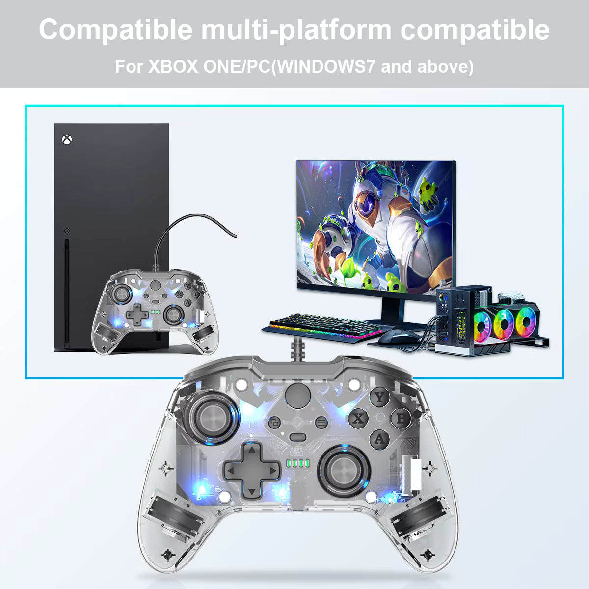 TOPWOLF Wired Game Controller for Xbox SERIES S|X TRANSPARENT COLORFUL